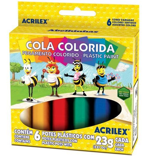 Cola Colorida Acrilex Caixa C/ 6 Cores 23g