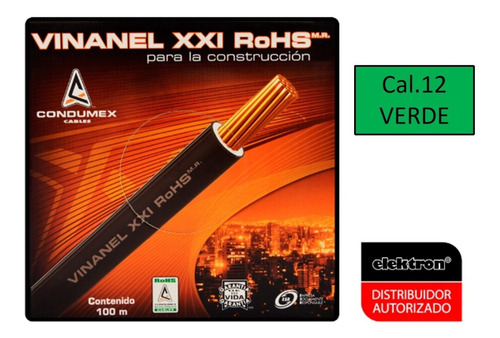Caja 100 Mts Cable Verde Thw Cal 12 Awg Condumex Vinanel