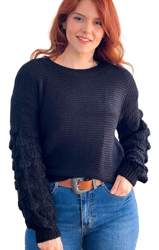 Imagen 1 de 4 de Sweater Lana Manga Globo Pompones Colores