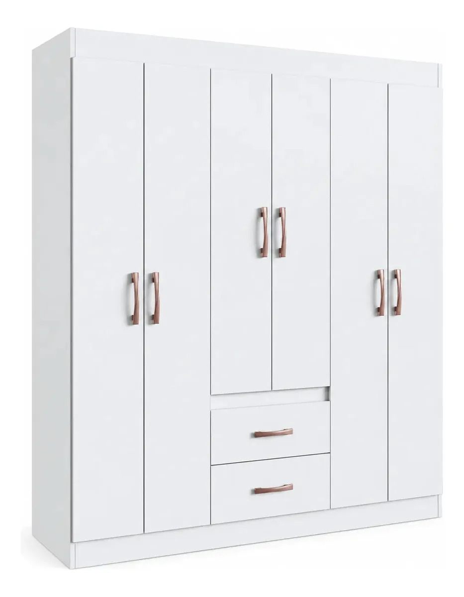 Guarda Roupa Solteiro 6 Portas 2 Gavetas Sidney Doripel Cor Branco