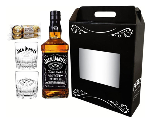 Kit Jack Daniels N° 7 + Vasos + Chocolates - Pérez Tienda -