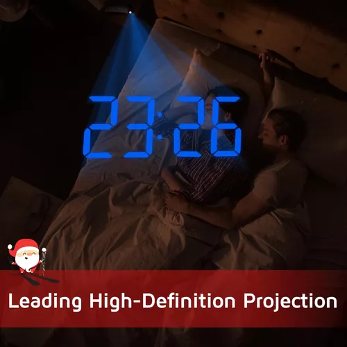 Reloj despertador de proyección: proyector digital con proyector giratorio  de 180° para dormitorios, atenuador de brillo de 4 niveles, puerto de carga
