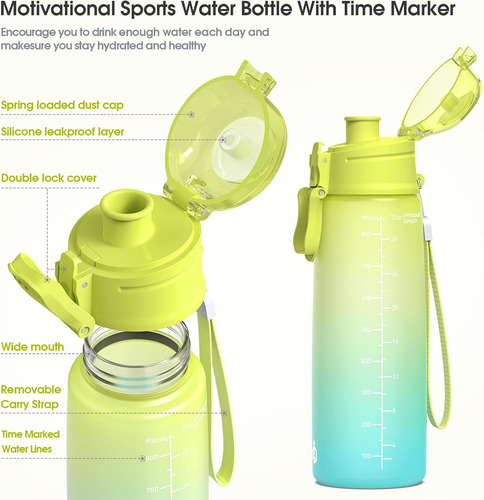 Botella De Agua Deportiva Motivacional De 950 Ml Con Tapa A