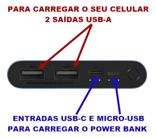 Carregador Portátil Power Bank Fast Charge Xiaomi 10000mah Cor Preto