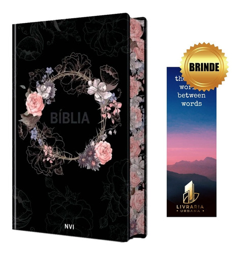 Imagem 1 de 5 de Bíblia Sagrada Flores Preta - Capa Dura Nvi + Brinde