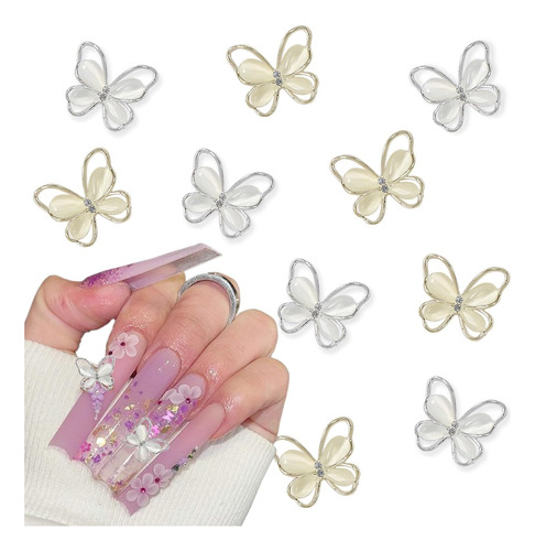 10pcs Mariposa Uñas Charms Oro Plata Mariposa Uñas Jo...