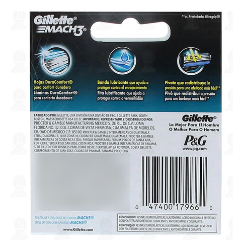 Repuestos Para Afeitar C/ Banda Lubricante Gillette Mach3 4p