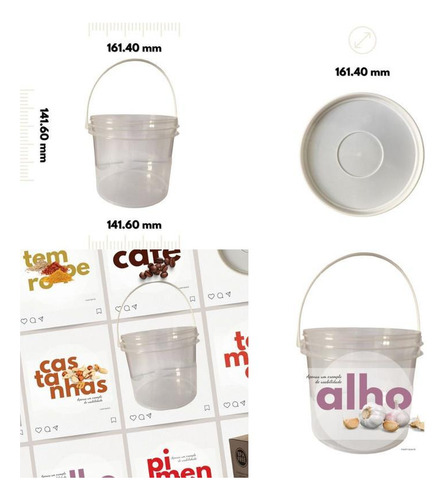 Cubo Alça Plast Curitiba Transp de 2,2 litros, 40 unidades