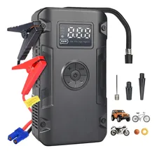 Arrancador De Batería De Auto 9000a + Compresor De Aire Portátil 150psi, Inflador Con Pantalla Digital, Powerbank, Linterna Led Flash, Incluye Estuche De Almacenamiento Impermeable, Color Negro