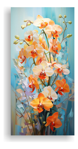 60x30cm Cuadro Decorativo Moderno Orquídeas Turquesa Naranj