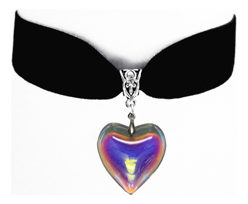 Collar De Terciopelo Con Colgante Corazón De Cristal