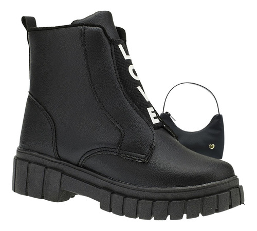 Bota Coturno Infantil Feminino Bota De Menina Com Bolsinha