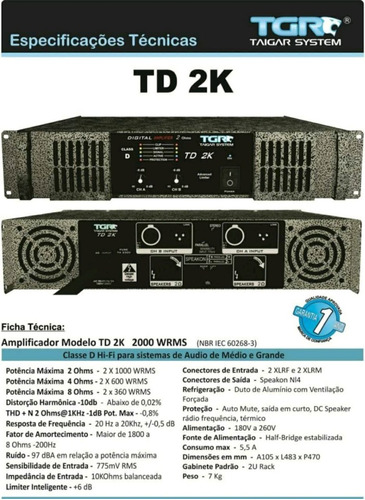 Amplificador Modulo Taigar Td 2k 2000w Rms Original