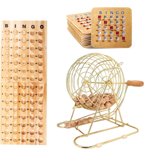 Deluxe Bingo Game Set With Large Bingo Cage, 75 Wood Bing...
