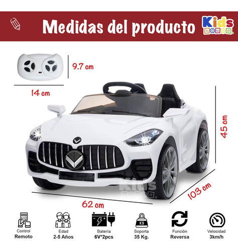 Kids House Carro Blanco Para Niños Montable Infantil Dash, con Luz, Música USB MP3, Educación Temprana, Batería Dual, Diseño Compacto y Seguro, Ideal para Aprender Jugando