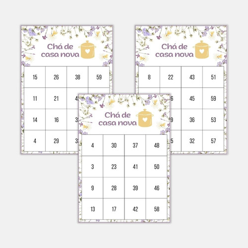 100 Cartelas Numéricas Bingo Chá De Casa Nova Para Imprimir