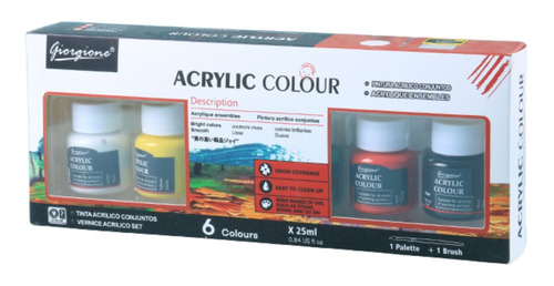 Set Pintura Acrílica 6 Color 25ml Pincel Mezclador Giorgione