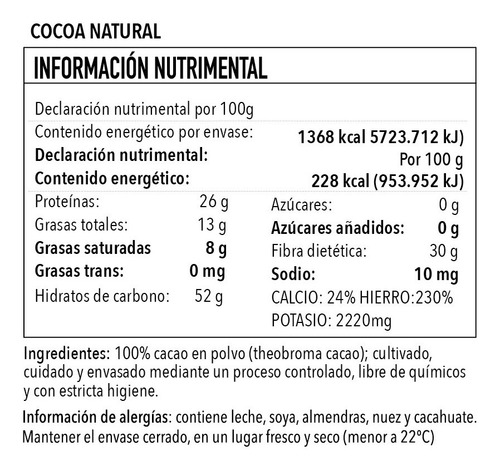 Cocoa En Polvo 100% Natural ( 1 Vitrolero)