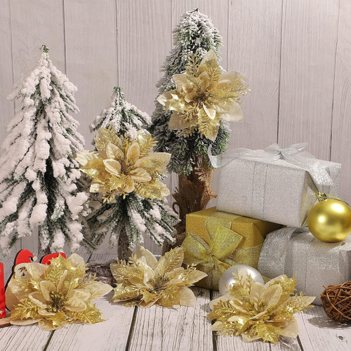 24 Flores De Pascua Artificiales Con Purpurina De 5.5 Pulgad
