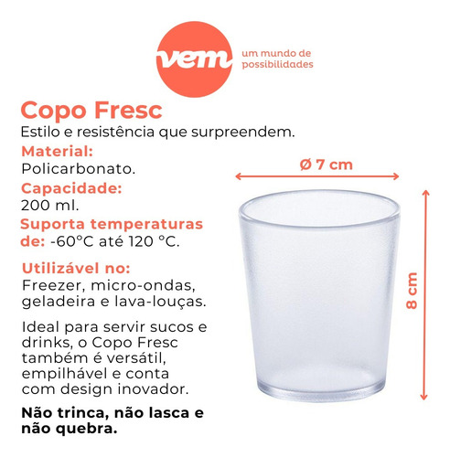 Copo Fresc Redondo 200ml Natural Pc Profissional Cook Vem