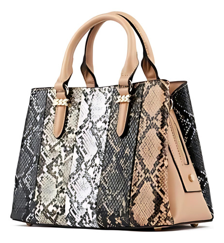 Bolso Tote Elegante De Piel De Serpiente Para Mujer, Beige