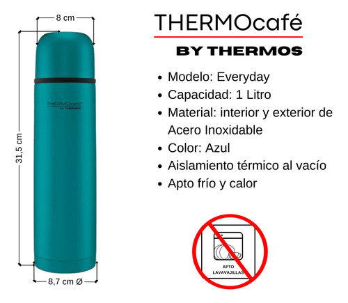 Termo 1 Litro Everyday Bala Matt Blue Acero Inox. | Thermos