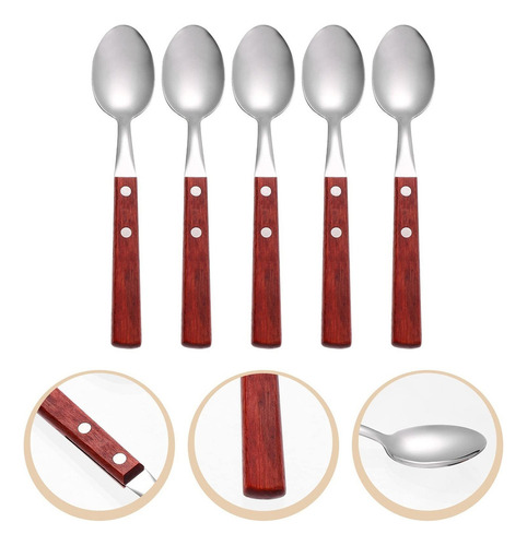 10 Cucharas Metal Con Mango De Madera, Cuchara Revolver Café