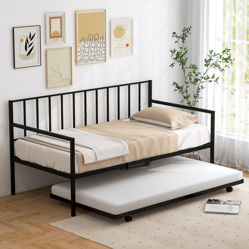 Base De Sofá Cama De Metal Y Cama Nido Extraíble Gpl Negro