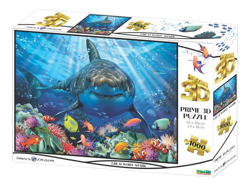 Puzzle Rompecabeza 1000pzs Prime 3d Gran Tiburón Blanco16097