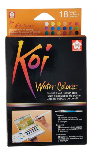 Set De Acuarelas Koi 18 Pastillas Con Pincel De Agua Color Multicolor