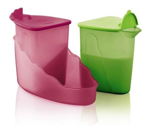 Duo Dosificador Morado Y Verde Con Bandeja Tupperware