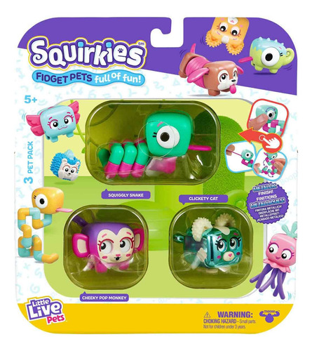 Fidget Toys Little Live Pets Squirkies, Paquete De 3, Metali