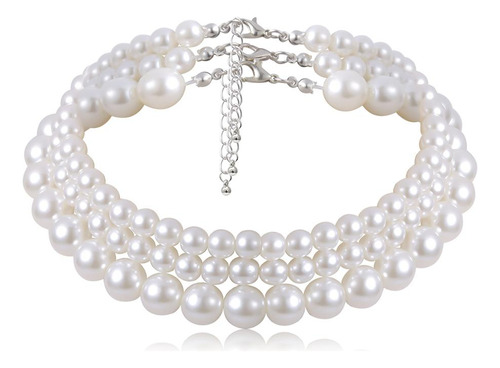 Multi-layer White Imitation Pearl Necklace Bead Chain Punk