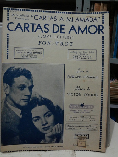 Partitura Cartas De Amor Do Filme Love Letters -victor Young