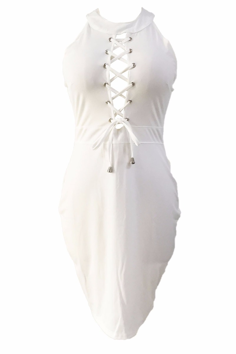 Sexy Mini Vestido Blanco Sin Mangas Agujetas En Escote 22691 Mercado 