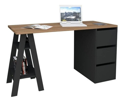 Mesa de mesa PC 3 gavetas Quarto de escritório moderno LG cor preto/marrom
