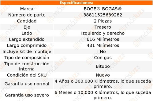 Set 2 Amortiguadores Tra Boge A1 Fwd L4 1.4l 11 Al 15