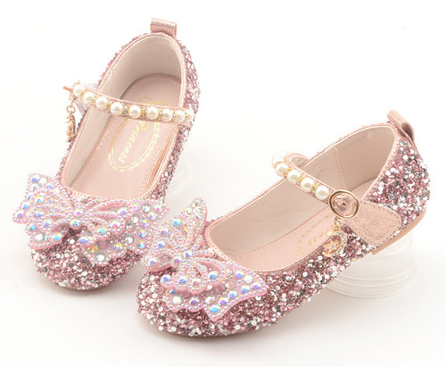 Zapatos De Princesa Niñas Con Lazos Y Perlas De Lentejuelas
