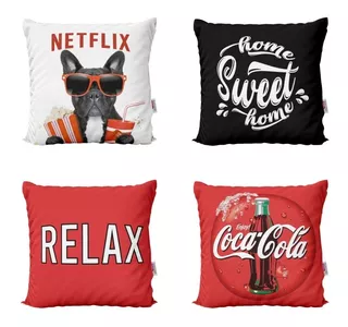 Kit 4 Capas De Almofadas Netflix, Pipoca, Coca-cola 40x40