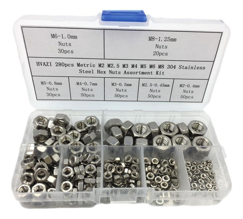 280pcs M2 Métricas M2.5 M3 M4 M5 M6 M7 M8 Acero Inoxid...