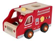 Comprar Camion De Bomberos De Madera Ruedas De Goma Fl594 Color Rojo Personaje Camion Bomberos