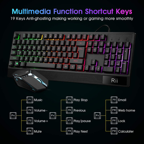 Combo De Teclado Y Ratón Para Juegos Rii Rk400 Rgb, Mech Con