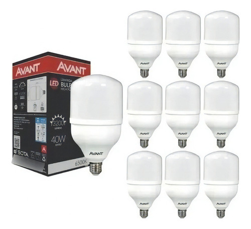 Kit Com 10 Lâmpadas Led De 40w Bulbo E27 6500k Branco Frio Luz Branco-frio