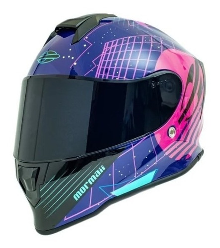 Capacete Mormaii Fechado Integral M1 Starry Grafismo Cor Azul/Rosa Tamanho do capacete 58