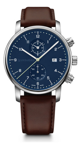 Reloj Urban Classic Chrono Correa De Cuero, Dial Azul