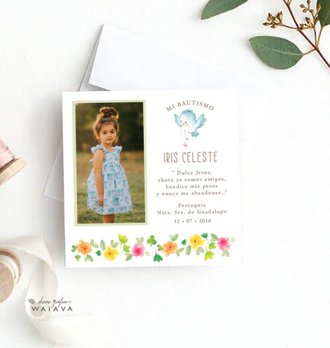 Imagen 10 de 10 de Estampas Tarjetas Bautismo De Nenas Con Foto X 2u