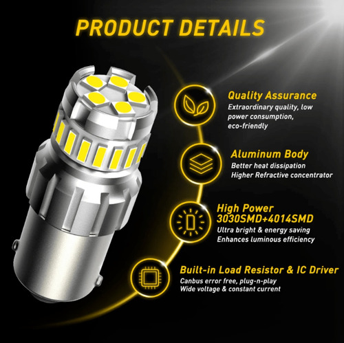 2 Focos Led 1156 Ba15s Auxito 6500k Luz Diurna Freno Trasera