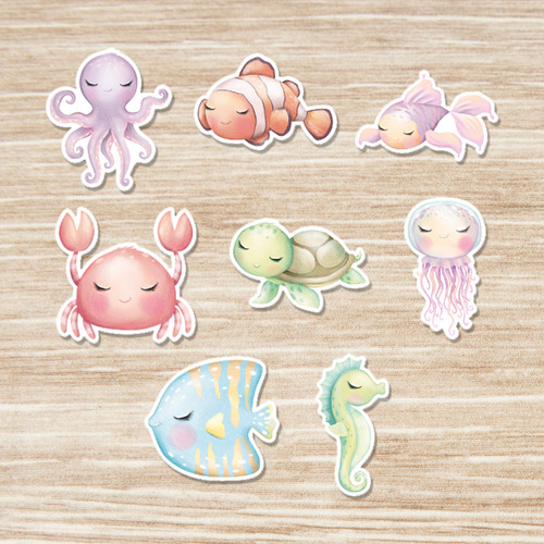 100 Recortes Apliques Fundo Do Mar Aquarela Menina