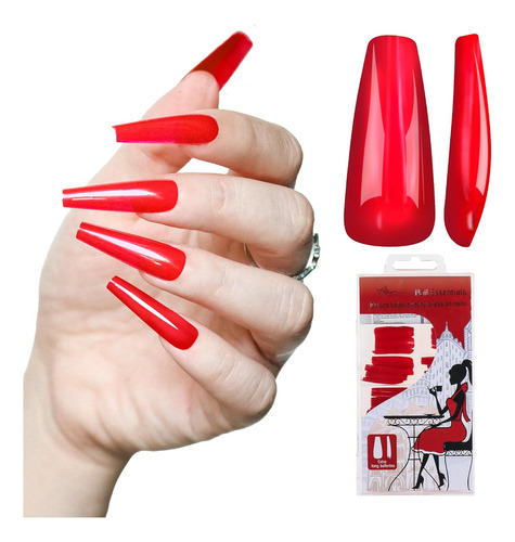 Uñas Postizas De Cobertura Completa En Rojo Intenso Brillant