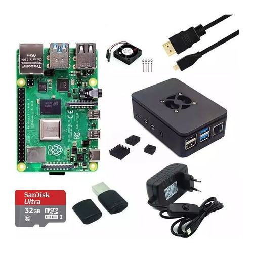 Kit Raspberry Pi4 2gb C/ Case+cartão 32gb +hdmi+fonte